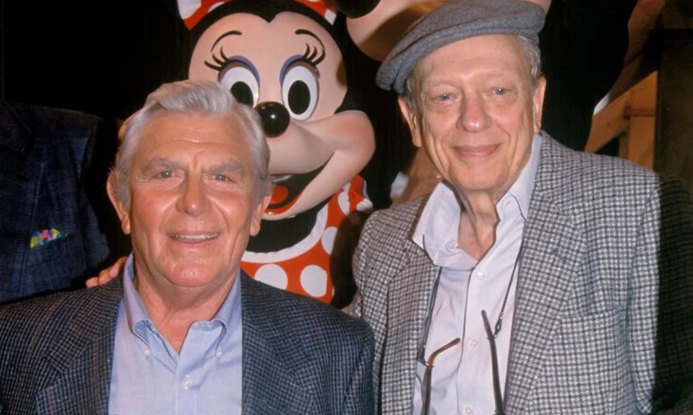 Two older men smile warmly at the camera-don knotts net worth
