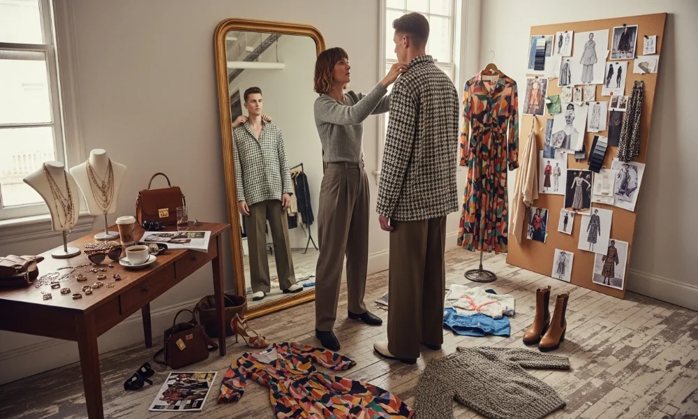 Fashion designer assisting Fashion Trends to client