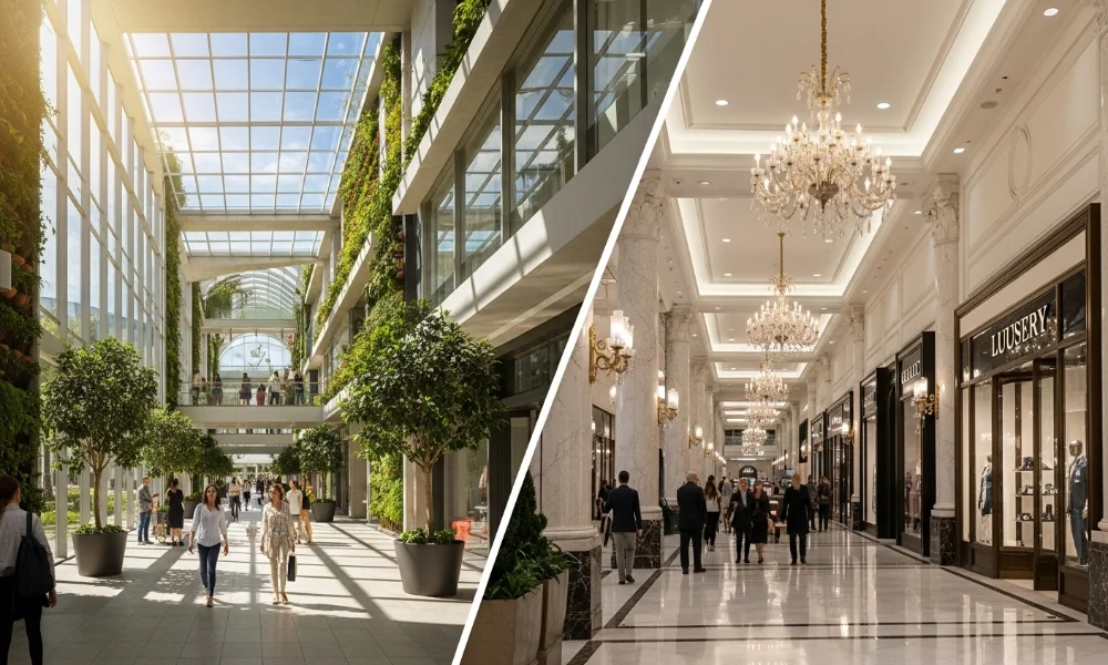 modern and classic shopping mall interiors