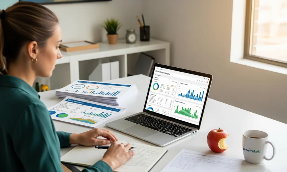 woman in a green blouse works at a desk-email deliverability news
