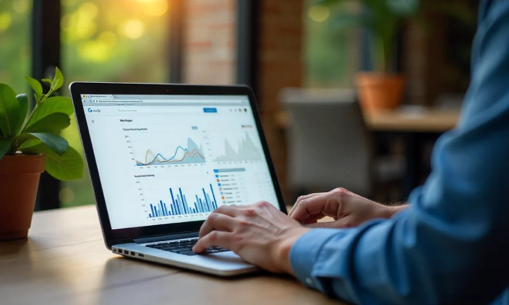 person in a blue shirt types on a laptop-email deliverability news