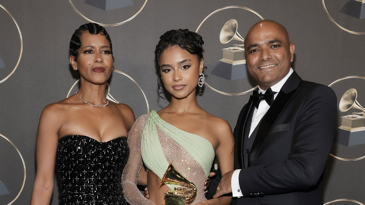 Tyla with her parents Sharleen and Sherwin Seethal at the Grammy Awards - South African music industry analysis.