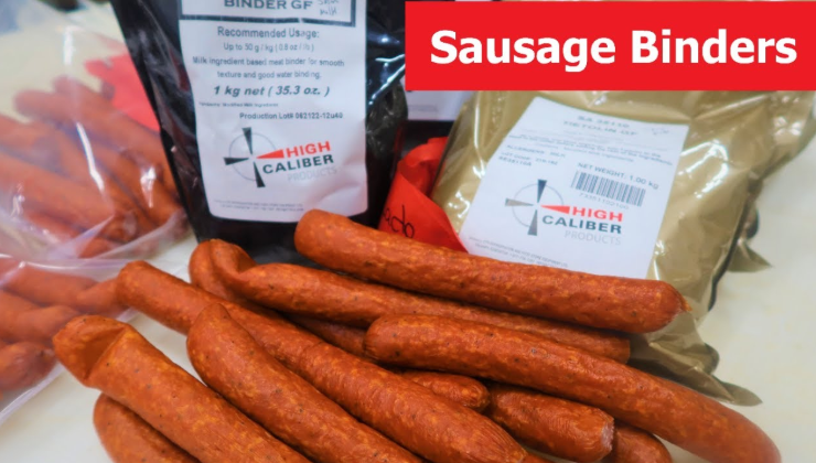 High Caliber Products sausage binder pouches with link sausages.