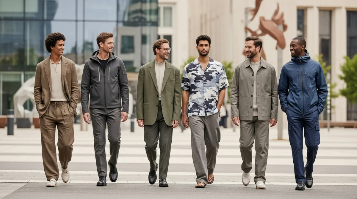 men walking outdoors in men's fashion