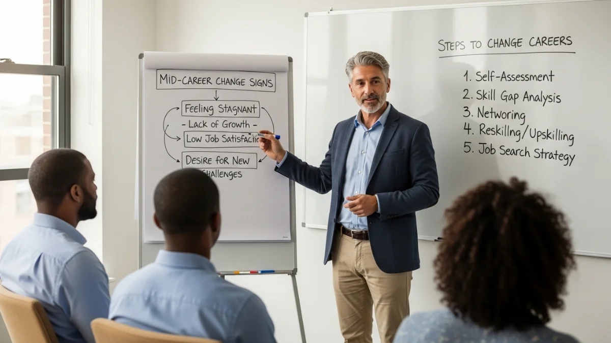 Expert explaining mid-career change signs