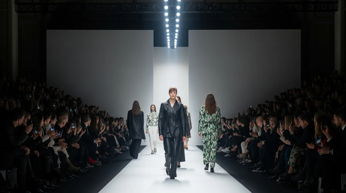 Models on runway, audience filming