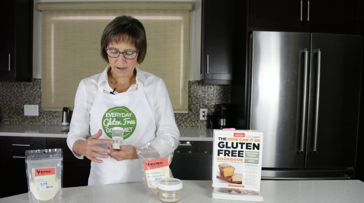 Everyday Gluten Free Gourmet presenter explaining gluten-free ingredients.